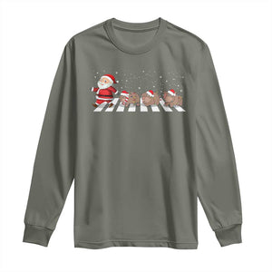 Christmas Moo Deng Long Sleeve Shirt Santa Baby Pygmy Hippo Trendy Xmas TS10 Military Green Print Your Wear