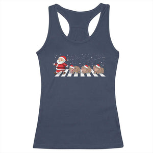 Christmas Moo Deng Racerback Tank Top Santa Baby Pygmy Hippo Trendy Xmas TS10 Navy Print Your Wear