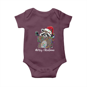 Merry Christmas Raccoon Baby Onesie Happy Holidays Gift Animal Xmas Lights Red Santa Hat TS10 Maroon Print Your Wear