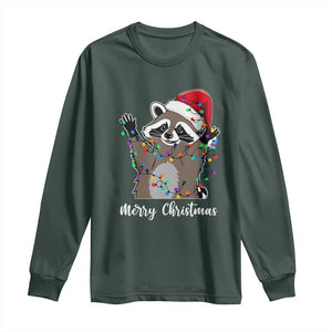Merry Christmas Raccoon Long Sleeve Shirt Happy Holidays Gift Animal Xmas Lights Red Santa Hat TS10 Dark Forest Green Print Your Wear