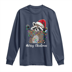 Merry Christmas Raccoon Long Sleeve Shirt Happy Holidays Gift Animal Xmas Lights Red Santa Hat TS10 Navy Print Your Wear