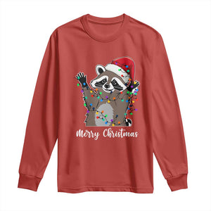 Merry Christmas Raccoon Long Sleeve Shirt Happy Holidays Gift Animal Xmas Lights Red Santa Hat TS10 Red Print Your Wear