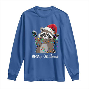 Merry Christmas Raccoon Long Sleeve Shirt Happy Holidays Gift Animal Xmas Lights Red Santa Hat TS10 Royal Blue Print Your Wear