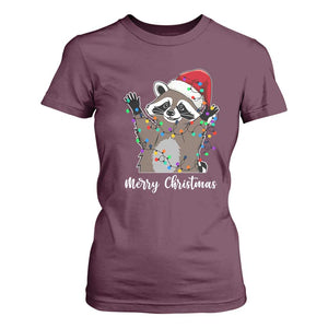 Merry Christmas Raccoon T Shirt For Women Happy Holidays Gift Animal Xmas Lights Red Santa Hat TS10 Maroon Print Your Wear