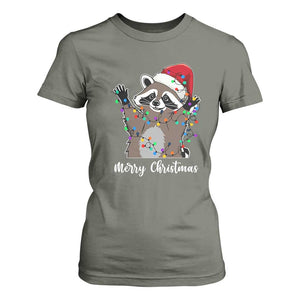 Merry Christmas Raccoon T Shirt For Women Happy Holidays Gift Animal Xmas Lights Red Santa Hat TS10 Military Green Print Your Wear
