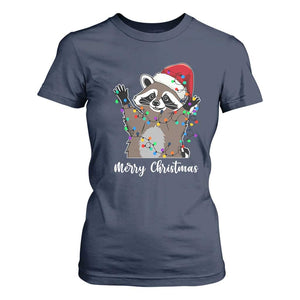 Merry Christmas Raccoon T Shirt For Women Happy Holidays Gift Animal Xmas Lights Red Santa Hat TS10 Navy Print Your Wear