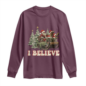 Christmas Santa Long Sleeve Shirt Riding Dinosaur T rex Boys Men Girls Believe Xmas Squad TS10 Maroon Print Your Wear