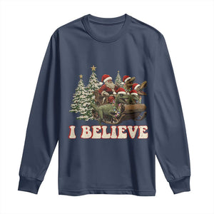 Christmas Santa Long Sleeve Shirt Riding Dinosaur T rex Boys Men Girls Believe Xmas Squad TS10 Navy Print Your Wear