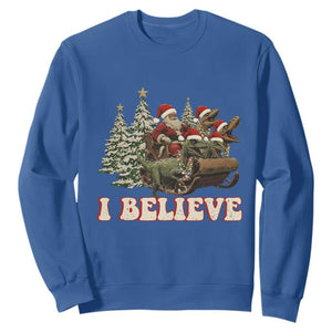Christmas Santa Sweatshirt Riding Dinosaur T rex Boys Men Girls Believe Xmas Squad TS10 Royal Blue Print Your Wear