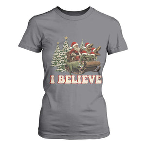 Christmas Santa T Shirt For Women Riding Dinosaur T rex Boys Men Girls Believe Xmas Squad TS10 Charcoal Print Your Wear