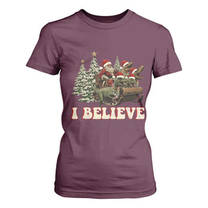 Christmas Santa T Shirt For Women Riding Dinosaur T rex Boys Men Girls Believe Xmas Squad TS10 Maroon Print Your Wear