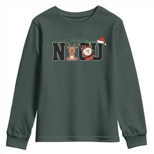 Christmas NICU Nurse Youth Sweatshirt Cute Reindeer Student Xmas Gift TS10 Dark Forest Green Print Your Wear