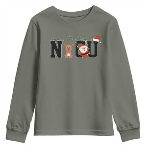 Christmas NICU Nurse Youth Sweatshirt Cute Reindeer Student Xmas Gift TS10 Military Green Print Your Wear