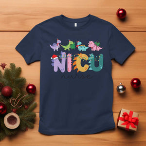NICU Nurse Christmas T Shirt Xmas Light Neonatal Intensive Care Unit Nurse Appreciation Gift Dinosaur TS10 Navy Print Your Wear