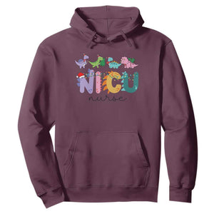 NICU Nurse Christmas Hoodie Xmas Light Neonatal Intensive Care Unit Nurse Appreciation Gift Dinosaur TS10 Maroon Print Your Wear