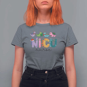 NICU Nurse Christmas T Shirt For Women Xmas Light Neonatal Intensive Care Unit Nurse Appreciation Gift Dinosaur TS10 Charcoal Print Your Wear