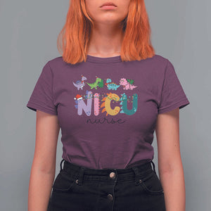 NICU Nurse Christmas T Shirt For Women Xmas Light Neonatal Intensive Care Unit Nurse Appreciation Gift Dinosaur TS10 Maroon Print Your Wear