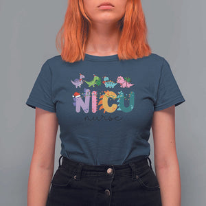 NICU Nurse Christmas T Shirt For Women Xmas Light Neonatal Intensive Care Unit Nurse Appreciation Gift Dinosaur TS10 Navy Print Your Wear