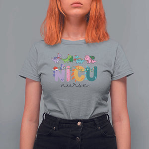 NICU Nurse Christmas T Shirt For Women Xmas Light Neonatal Intensive Care Unit Nurse Appreciation Gift Dinosaur TS10 Sport Gray Print Your Wear