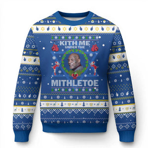 Funny Christmas Hanukkah Ugly Sweater Kith Me Under The Mithletoe Tyson Ugly Xmas TS10 Blue White Print Your Wear