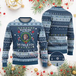 Funny Christmas Hanukkah Ugly Sweater Kith Me Under The Mithletoe Tyson Ugly Xmas TS10 Navy Light Blue Print Your Wear