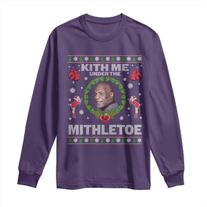 Funny Christmas Long Sleeve Shirt Kith Me Under The Mithletoe Tyson Ugly Xmas TS10 Purple Print Your Wear