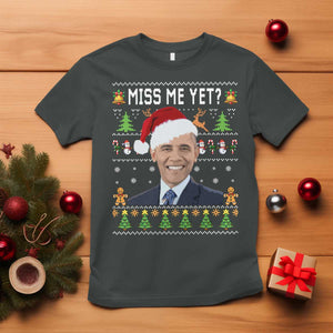 Funny Obama Ugly Xmas T Shirt Miss Me Yet Pajamas Ugly TS10 Dark Heather Print Your Wear