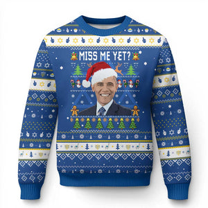 Funny Obama Ugly Xmas Hanukkah Ugly Sweater Miss Me Yet Pajamas Ugly TS10 Blue White Print Your Wear