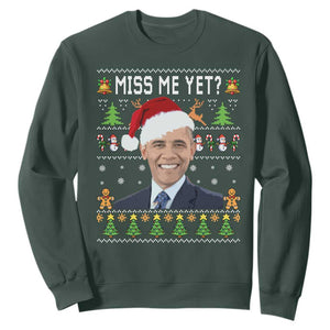 Funny Obama Ugly Xmas Sweatshirt Miss Me Yet Pajamas Ugly TS10 Dark Forest Green Print Your Wear