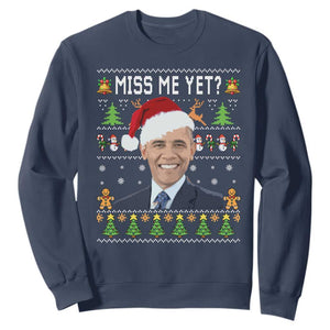 Funny Obama Ugly Xmas Sweatshirt Miss Me Yet Pajamas Ugly TS10 Navy Print Your Wear