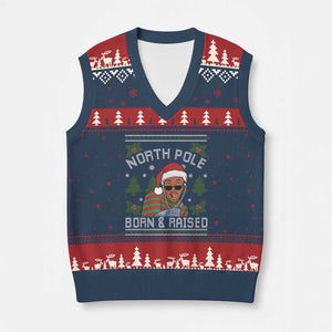 Funny Ugly Xmas V-Neck Knit Sweater Vest Fresh North Pole Born Raised Prince TS10 Navy Red Print Your Wear