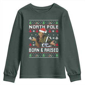 Funny Ugly Christmas Youth Sweatshirt Fresh North Pole Born and Raised Prince TS10 Dark Forest Green Print Your Wear