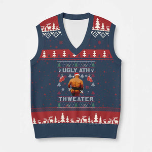 Funny Xmas V-Neck Knit Sweater Vest Merry Chrithmith Ugly Ath Thweater Tyson TS10 Navy Red Print Your Wear
