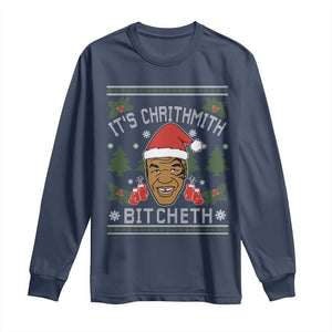Funny Christmas Long Sleeve Shirt Merry Chrithmith Ath Thweater Tyson Professional Boxer Ugly Xmas TS10 Navy Print Your Wear