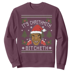 Funny Christmas Sweatshirt Merry Chrithmith Ath Thweater Tyson Professional Boxer Ugly Xmas TS10 Maroon Print Your Wear