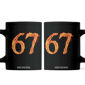 Fire Flame Number 67 Coffee Mug Funny Six Seven Gen Alpha Slang Meme Sports Team Jersey TS10 Black Print Your Wear
