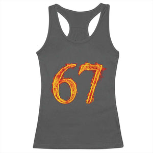 Fire Flame Number 67 Racerback Tank Top Funny Six Seven Gen Alpha Slang Meme Sports Team Jersey TS10 Dark Heather Print Your Wear