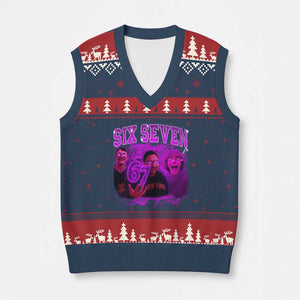 Funny Six Seven 6 7 Meme V-Neck Knit Sweater Vest The Mason 67 Kid Bootleg Gen Alpha Slang TS10 Navy Red Print Your Wear