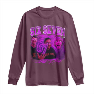 Funny Six Seven 6 7 Meme Long Sleeve Shirt The Mason 67 Kid Bootleg Gen Alpha Slang TS10 Maroon Print Your Wear