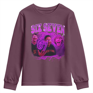 Funny Six Seven 6 7 Meme Youth Sweatshirt The Mason 67 Kid Bootleg Gen Alpha Slang TS10 Maroon Print Your Wear
