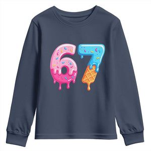 67 Ice Cream Drip Meme Youth Sweatshirt Funny Six Seven Gen Alpha Slang TS10 Navy Print Your Wear