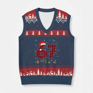 67 Xmas V-Neck Knit Sweater Vest Funny Six Seven 6 7 Meme Gen Alpha Slang TS10 Navy Red Print Your Wear