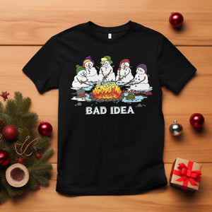Christmas Snowman Campfire T Shirt Bad Idea Melting Snowman Family Roasting Marshmallows TS10 Black Print Your Wear