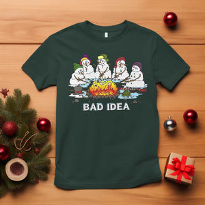 Christmas Snowman Campfire T Shirt Bad Idea Melting Snowman Family Roasting Marshmallows TS10 Dark Forest Green Print Your Wear