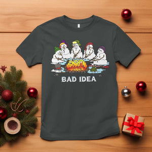 Christmas Snowman Campfire T Shirt Bad Idea Melting Snowman Family Roasting Marshmallows TS10 Dark Heather Print Your Wear