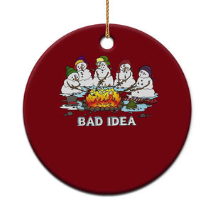 Christmas Snowman Campfire Ceramic Ornament Bad Idea Melting Snowman Family Roasting Marshmallows TS10 1pc Red Print Your Wear