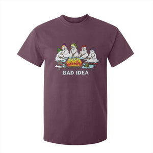 Christmas Snowman Campfire T Shirt For Kid Bad Idea Melting Snowman Family Roasting Marshmallows TS10 Maroon Print Your Wear