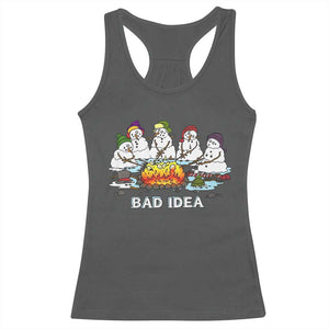 Christmas Snowman Campfire Racerback Tank Top Bad Idea Melting Snowman Family Roasting Marshmallows TS10 Dark Heather Print Your Wear