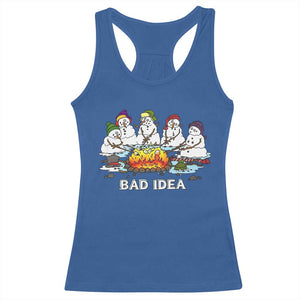 Christmas Snowman Campfire Racerback Tank Top Bad Idea Melting Snowman Family Roasting Marshmallows TS10 Royal Blue Print Your Wear