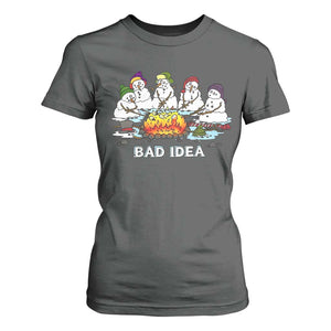 Christmas Snowman Campfire T Shirt For Women Bad Idea Melting Snowman Family Roasting Marshmallows TS10 Dark Heather Print Your Wear